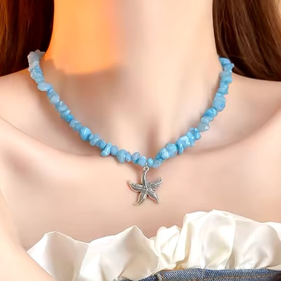 Bianca - Unisex Natural Stone Handmade Necklace With Starfish Pendant - Picture 3 of 10